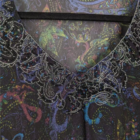 Chico's Paisley Sheer Silk Beaded Poncho Blouse‎ Fairy Grunge Boho Whimsical M/L - Picture 3 of 8